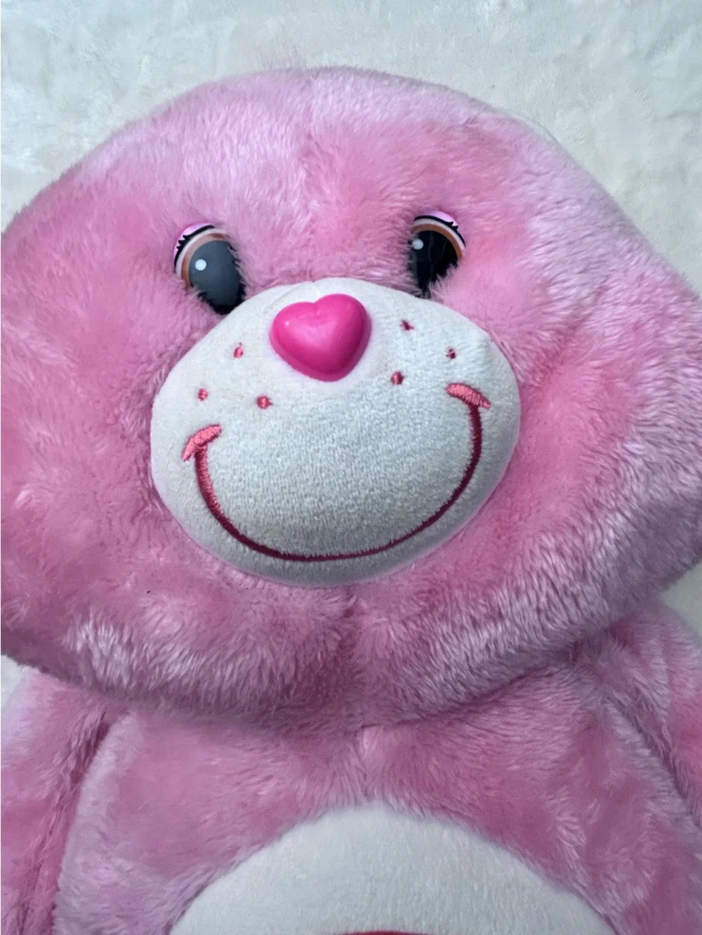 Care Bears Pink Plush Stuffed Bear with Rainbow Belly Emblem Heart Brand Logo